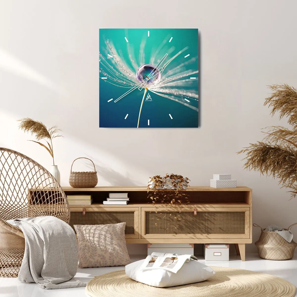 Horloge murale - Pendule murale - Macro d'une goutte d'eau sur une délicate graine de pissenlit - 30x30cm - Moment mystique - Décoration murale moderne pour le salon et la chambre ARTTOR