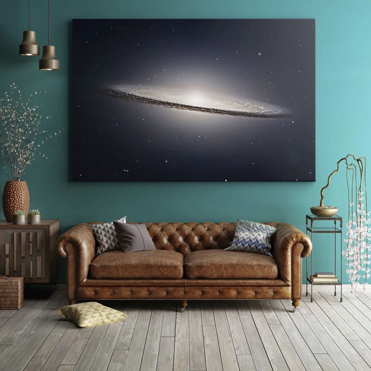 Impression sur toile - Image sur toile - Une galaxie spirale sur fond d'espace étoilé - 70x50cm - Il y a bien longtemps, dans une galaxie très lointaine… - Décoration murale moderne pour le salon et la chambre ARTTOR