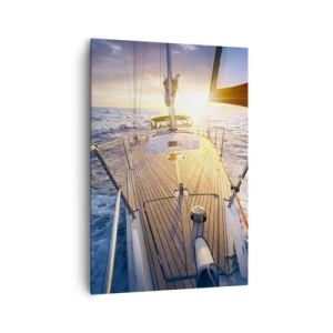 Impression sur toile - Image sur toile - Yacht en mer au coucher du soleil - 70x100cm - Courir sur les vagues - Décoration murale moderne pour le salon et la chambre ARTTOR
