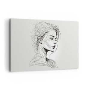 Impression sur toile - Image sur toile - Un portrait délicat d'une femme dans un style graphique minimaliste. - 100x70cm - Portrait en pensée - Décoration murale moderne pour le salon et la chambre ARTTOR