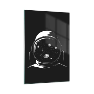 Impression sur verre - Image sur verre - Un casque d'astronaute minimaliste avec vue sur l'espace - 80x120cm - Sympa la vue - Décoration murale moderne pour le salon et la chambre ARTTOR