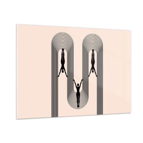 Impression sur verre - Image sur verre - Silhouettes noires de personnages suspendus dans des arcs rythmiques - 100x70cm - Les jambes en l’air - Décoration murale moderne pour le salon et la chambre ARTTOR