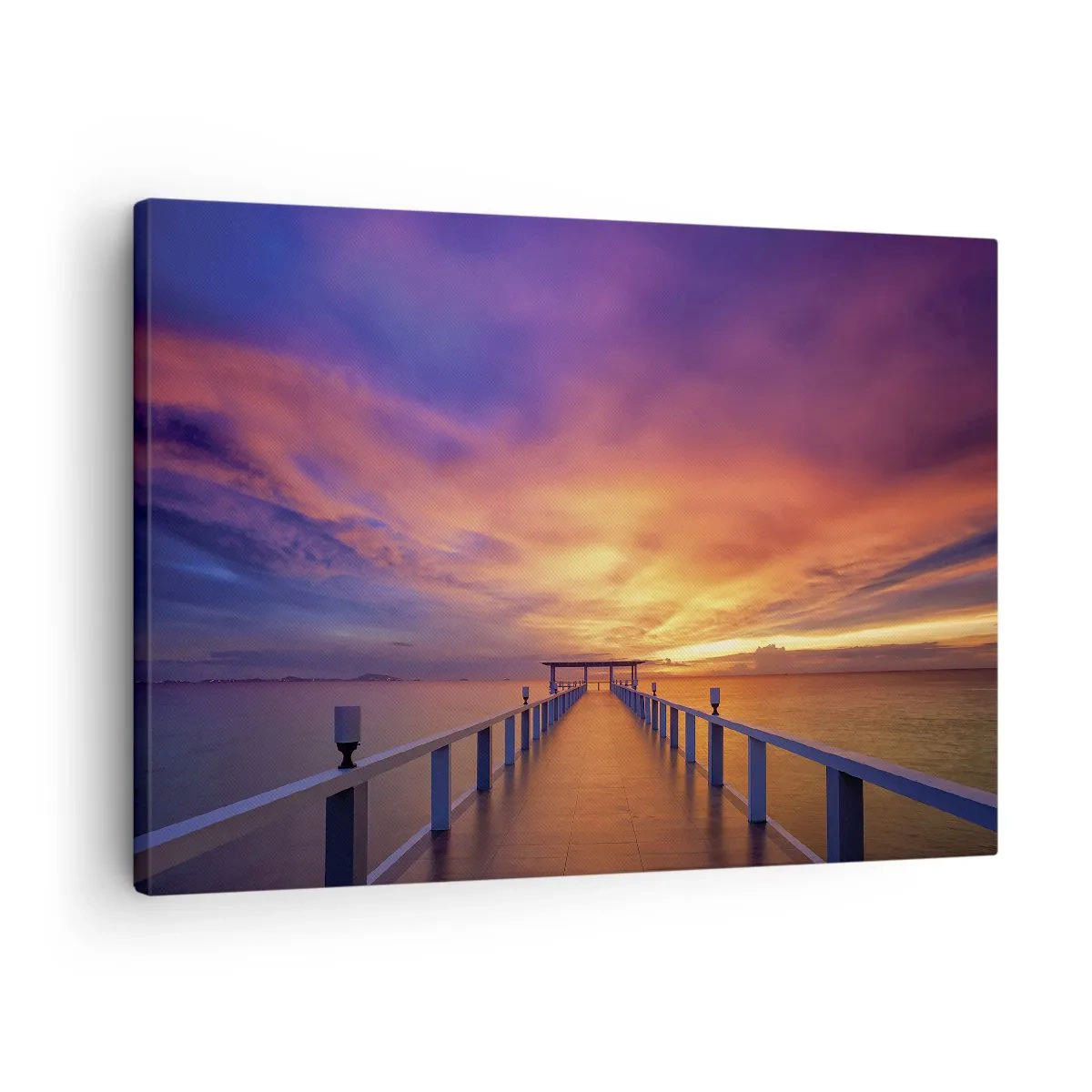 Impression sur toile - Image sur toile - Une jetée menant à la mer au coucher du soleil - 70x50cm - Sans fin - Décoration murale moderne pour le salon et la chambre ARTTOR