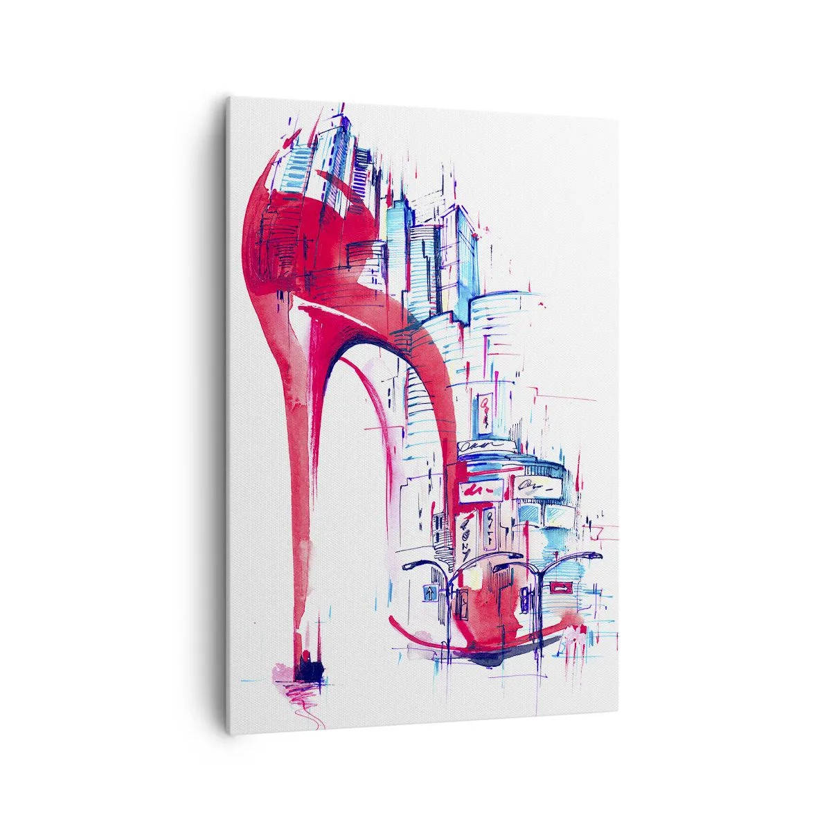 Impression sur toile - Image sur toile - Talon aiguille rouge abstrait avec détails urbains - 70x100cm - L'élégance des grandes villes - Décoration murale moderne pour le salon et la chambre ARTTOR