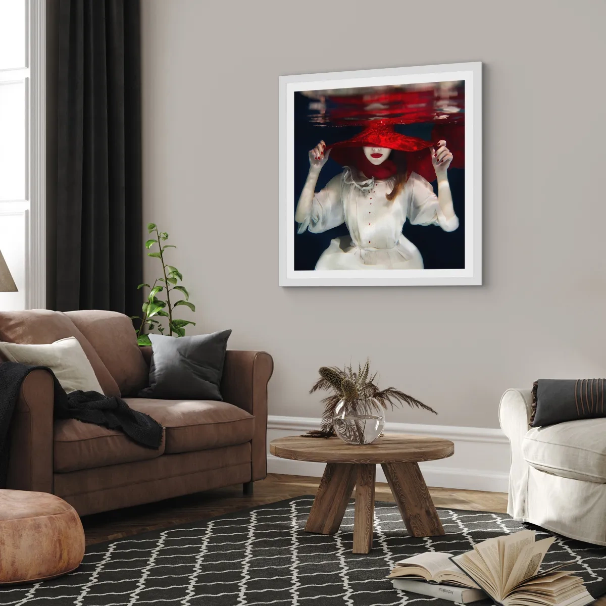 Affiche dans un cadre blanc - Poster - Femme mystérieuse - 50x50 cm