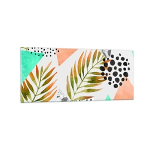 Impression sur verre - Image sur verre - Motif tropical avec des feuilles et des formes géométriques - 120x50cm - Décoration avec feuille de palmier - Décoration murale moderne pour le salon et la chambre ARTTOR