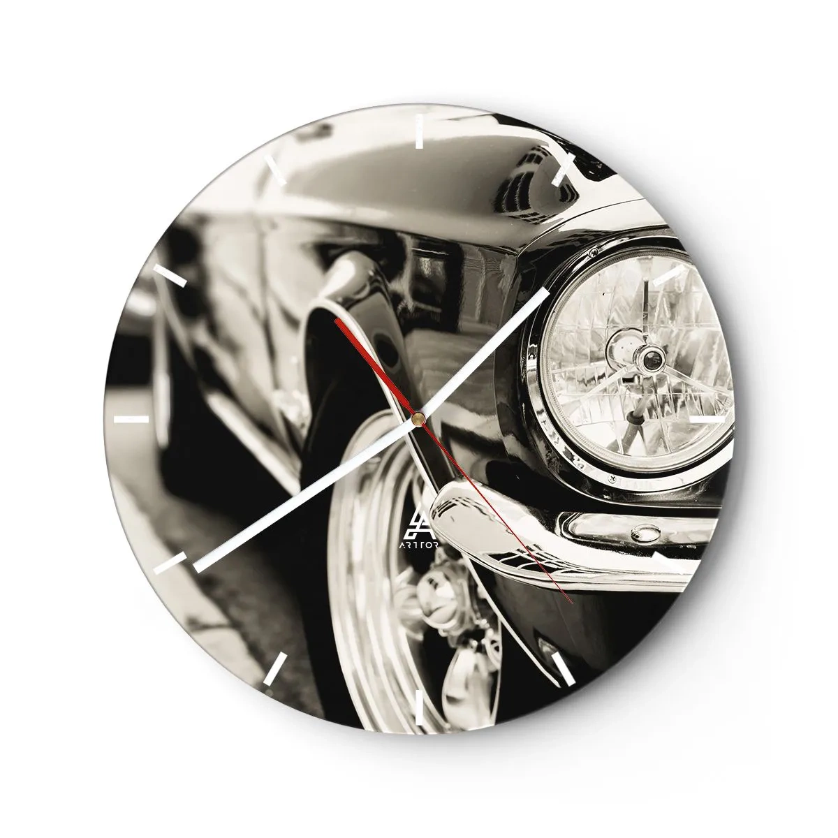 Horloge murale - Pendule murale - Gros plan du phare d'une voiture classique - 30x30cm - Brillance permanente - Décoration murale moderne pour le salon, la cuisine et la chambre ARTTOR