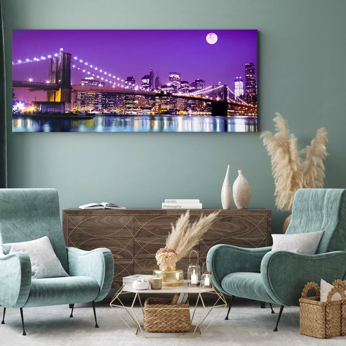 Impression sur toile - Image sur toile - Lumières de grande ville en violet - 100x40 cm