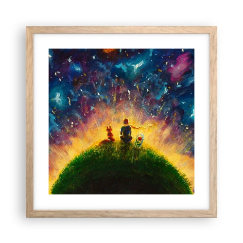 Affiche dans un chêne clair - Poster - Amour et amitié - le monde entier - 40x40 cm