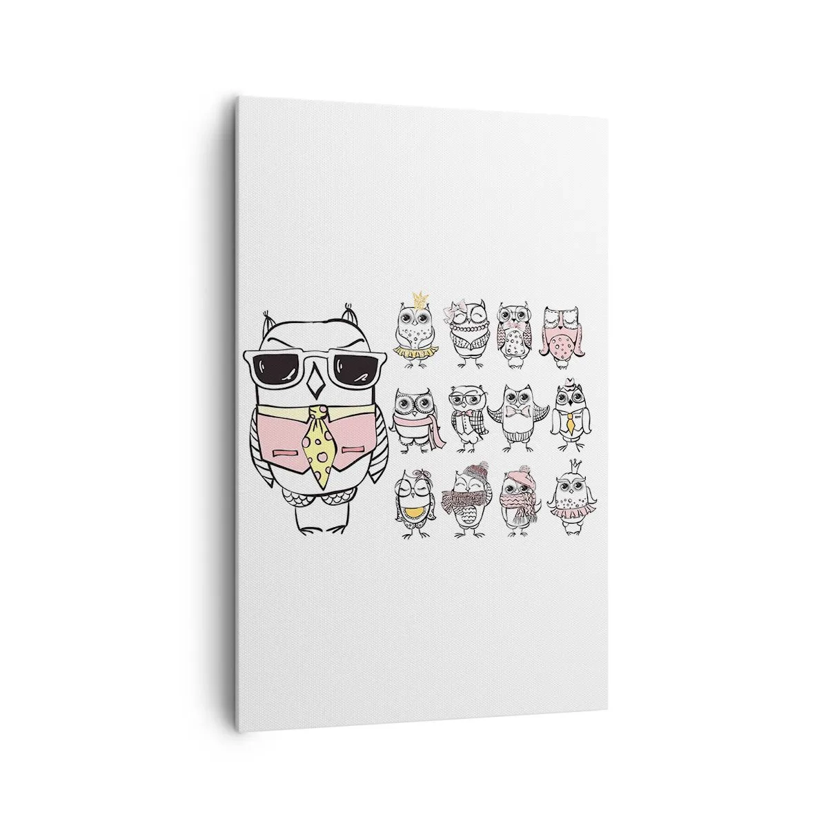 Impression sur toile - Image sur toile - Des hiboux dans différents styles et vêtements - 80x120cm - Tant de rôles à jouer - Décoration murale moderne pour le salon et la chambre ARTTOR