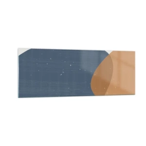 Impression sur verre - Image sur verre - Une composition géométrique minimaliste dans des tons de bleu et d'orange. - 140x50cm - Ovales et influences - Décoration murale moderne pour le salon et la chambre ARTTOR
