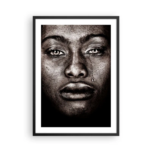 Affiche dans un cadre noir - Poster - Portrait d'un visage avec une larme expressive dans un style monochrome - 50x70cm - Une larme - Décoration murale moderne pour le salon et la chambre ARTTOR