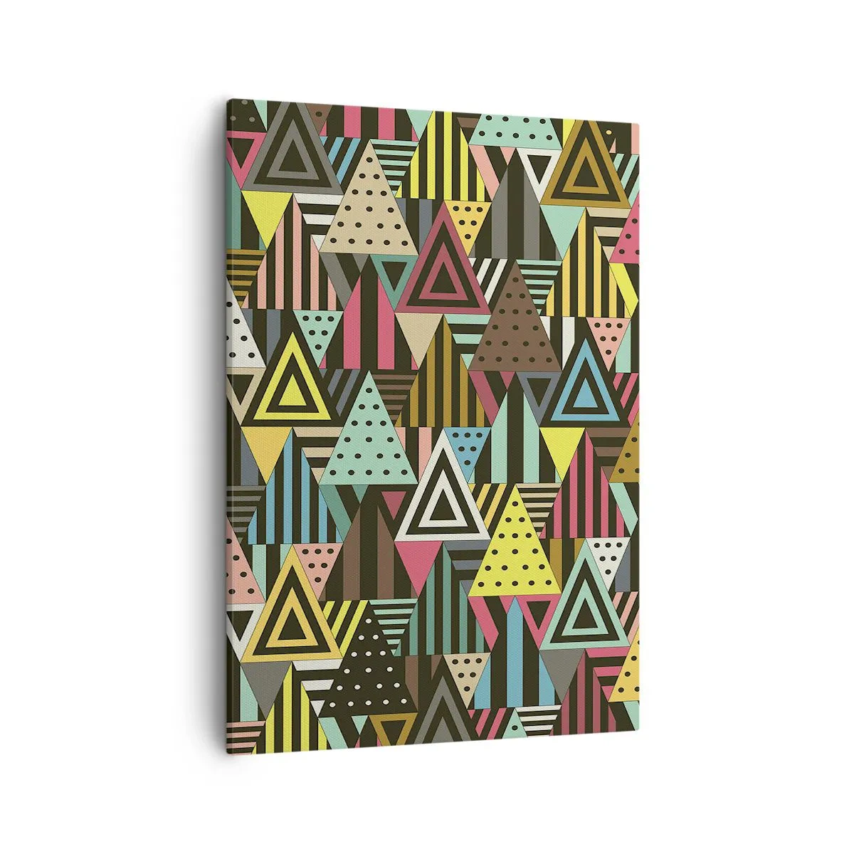 Impression sur toile - Image sur toile - Motif géométrique coloré avec des triangles et des lignes - 50x70cm - En rythme de trois - Décoration murale moderne pour le salon et la chambre ARTTOR