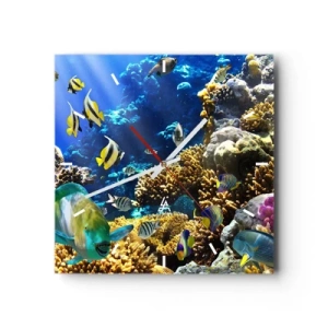 Horloge murale - Pendule murale - Un récif corallien coloré avec des poissons tropicaux dans les profondeurs de l'océan. - 30x30cm - Beaucoup de circulation sur la route des vacances - Décoration murale moderne pour le salon et la chambre ARTTOR