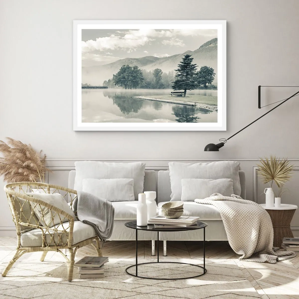 Affiche dans un cadre blanc - Poster - Le lac dort encore - 100x70 cm