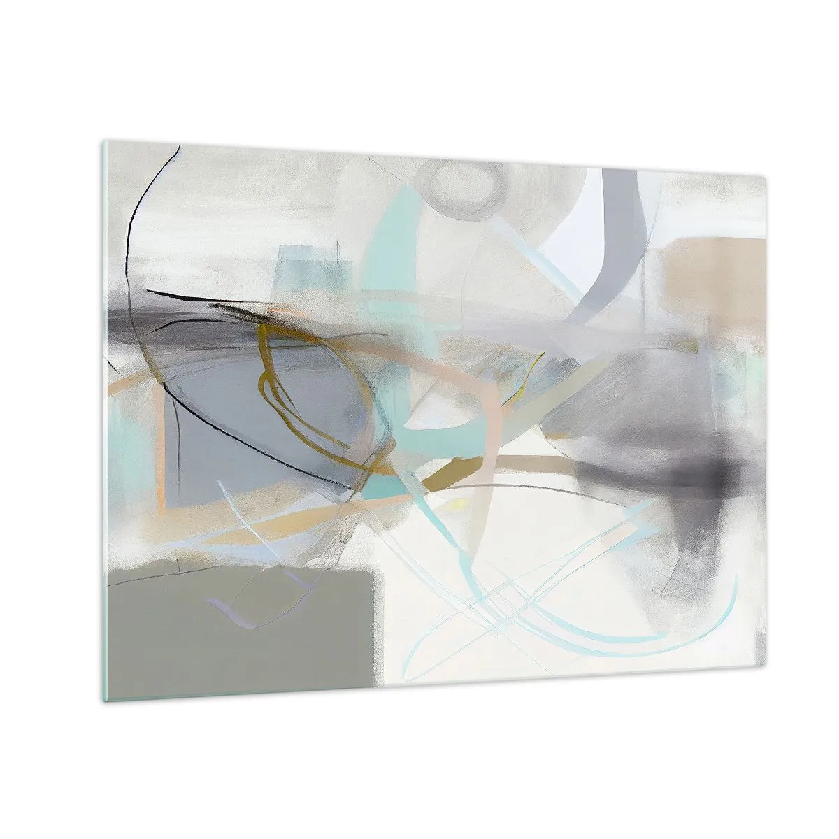 Impression sur verre - Image sur verre - Une abstraction brumeuse avec des accents pastel et graphite. - 70x50cm - Abstraction brumeuse - Décoration murale moderne pour le salon et la chambre ARTTOR
