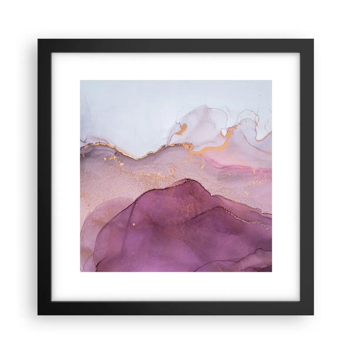 Affiche dans un cadre noir - Poster - Vagues lilas et violettes - 30x30 cm
