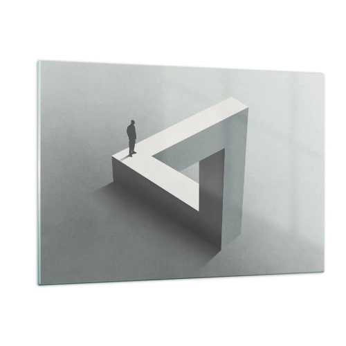 Impression sur verre - Image sur verre - Une figure sur une structure géométrique dans le style d'une illusion d'optique - 120x80cm - Mais c'est possible - Décoration murale moderne pour le salon et la chambre ARTTOR