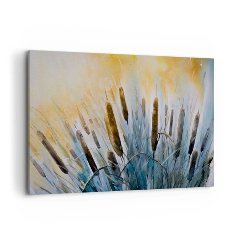 Impression sur toile - Image sur toile - Roseaux pittoresques sous les rayons du soleil - 120x80cm - Fraicheur de l'eau, chaleur du soleil - Décoration murale moderne pour le salon et la chambre ARTTOR