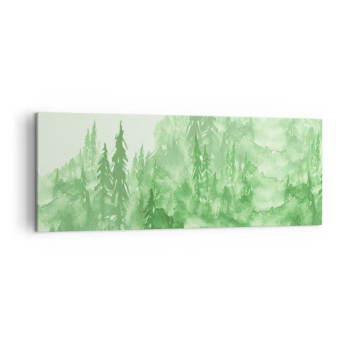 Impression sur toile - Image sur toile - Forêt verte dans un style aquarelle sur un fond clair - 140x50cm - Flou de brouillard vert - Décoration murale moderne pour le salon et la chambre ARTTOR
