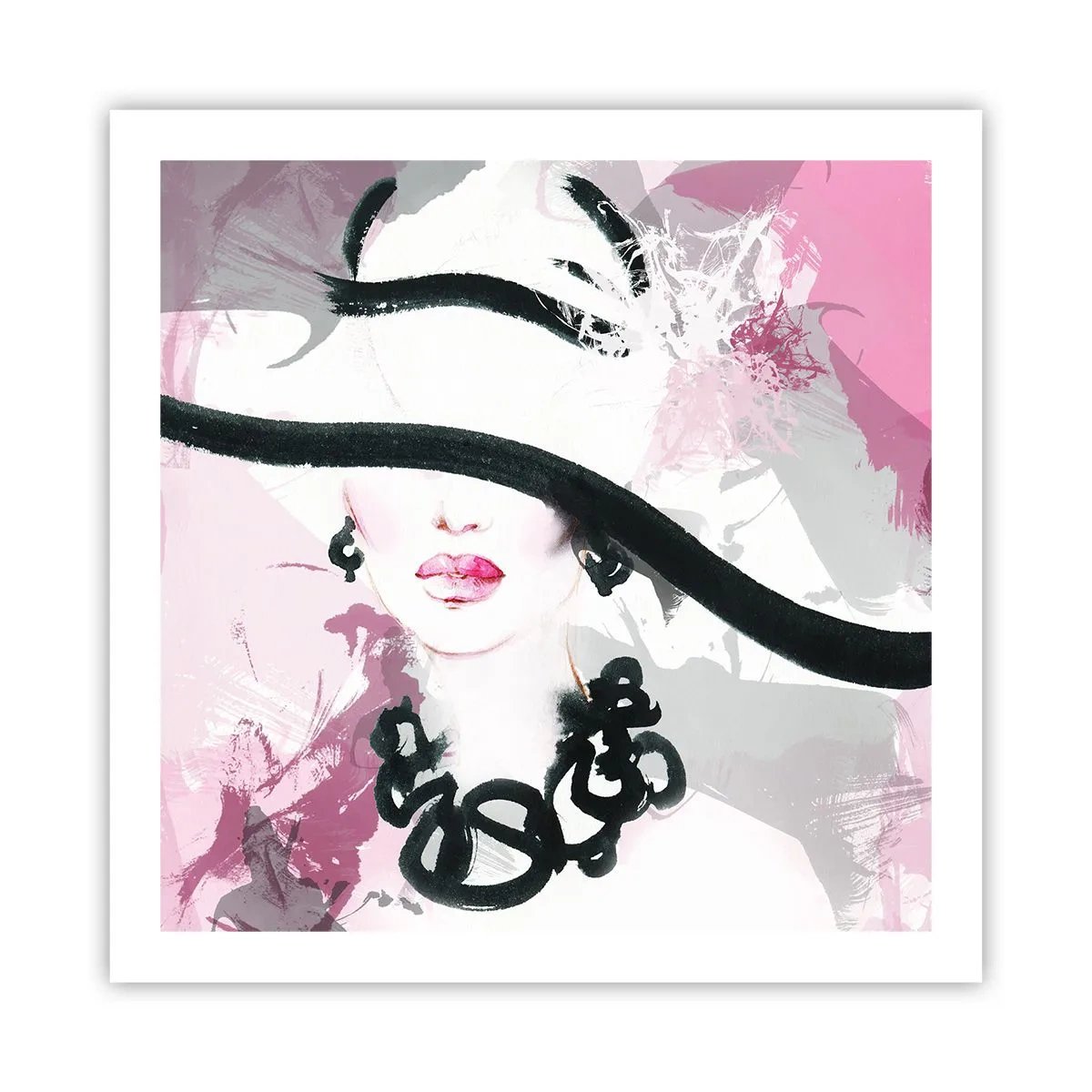 Affiche - Poster - Portrait d'une dame en noir et rose - 60x60 cm