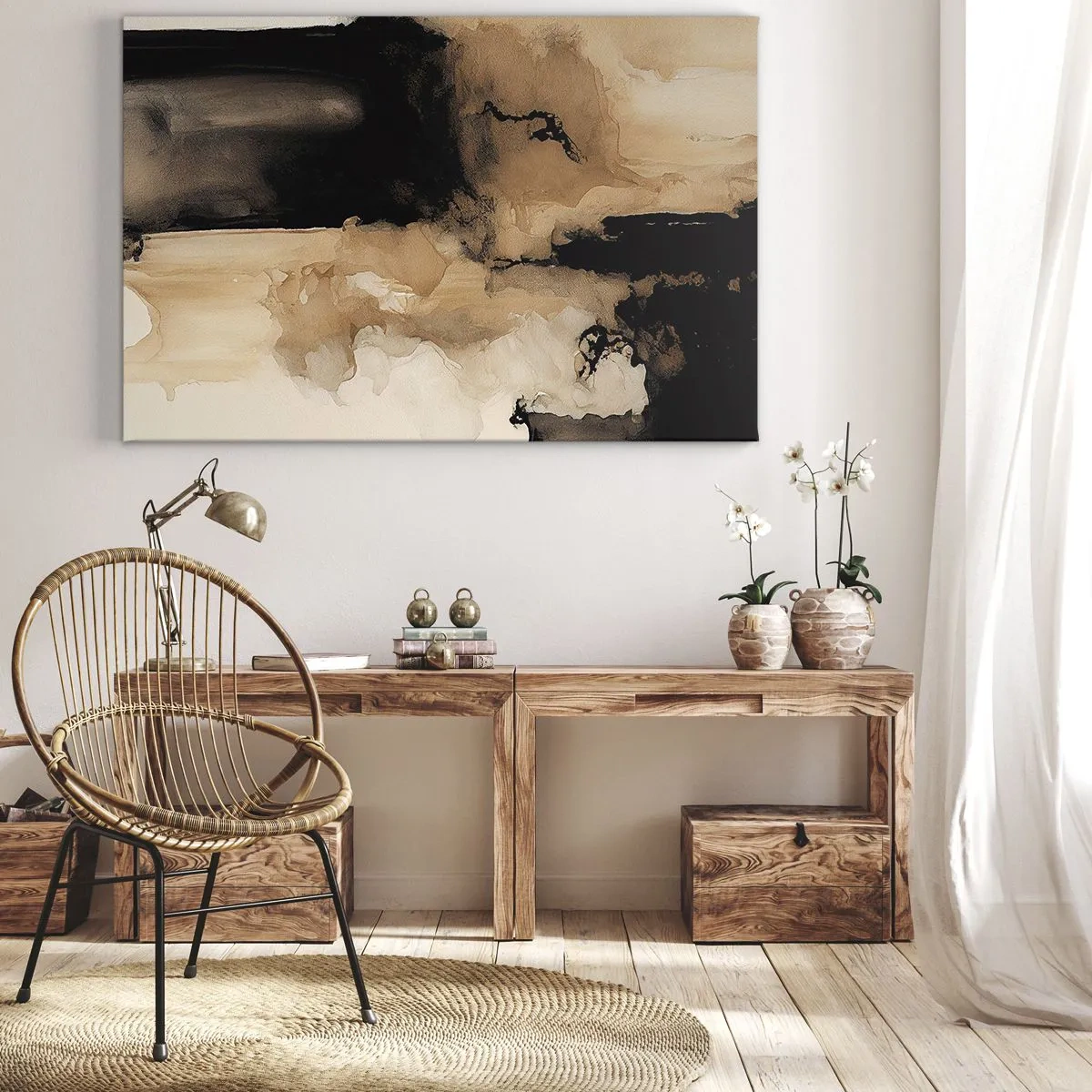 Impression sur toile - Image sur toile - Composition abstraite dans les tons de marron et de noir - 70x50cm - Une abstraction intrigante - Décoration murale moderne pour le salon et la chambre ARTTOR