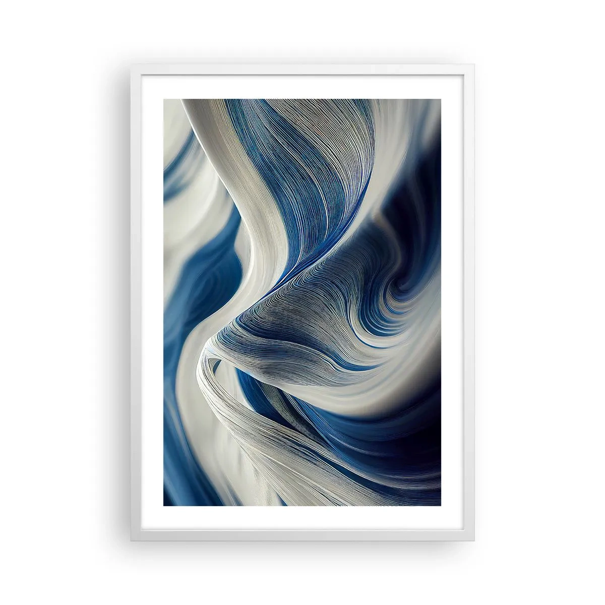 Affiche dans un cadre blanc - Poster - La fluidité du bleu et du blanc - 50x70 cm