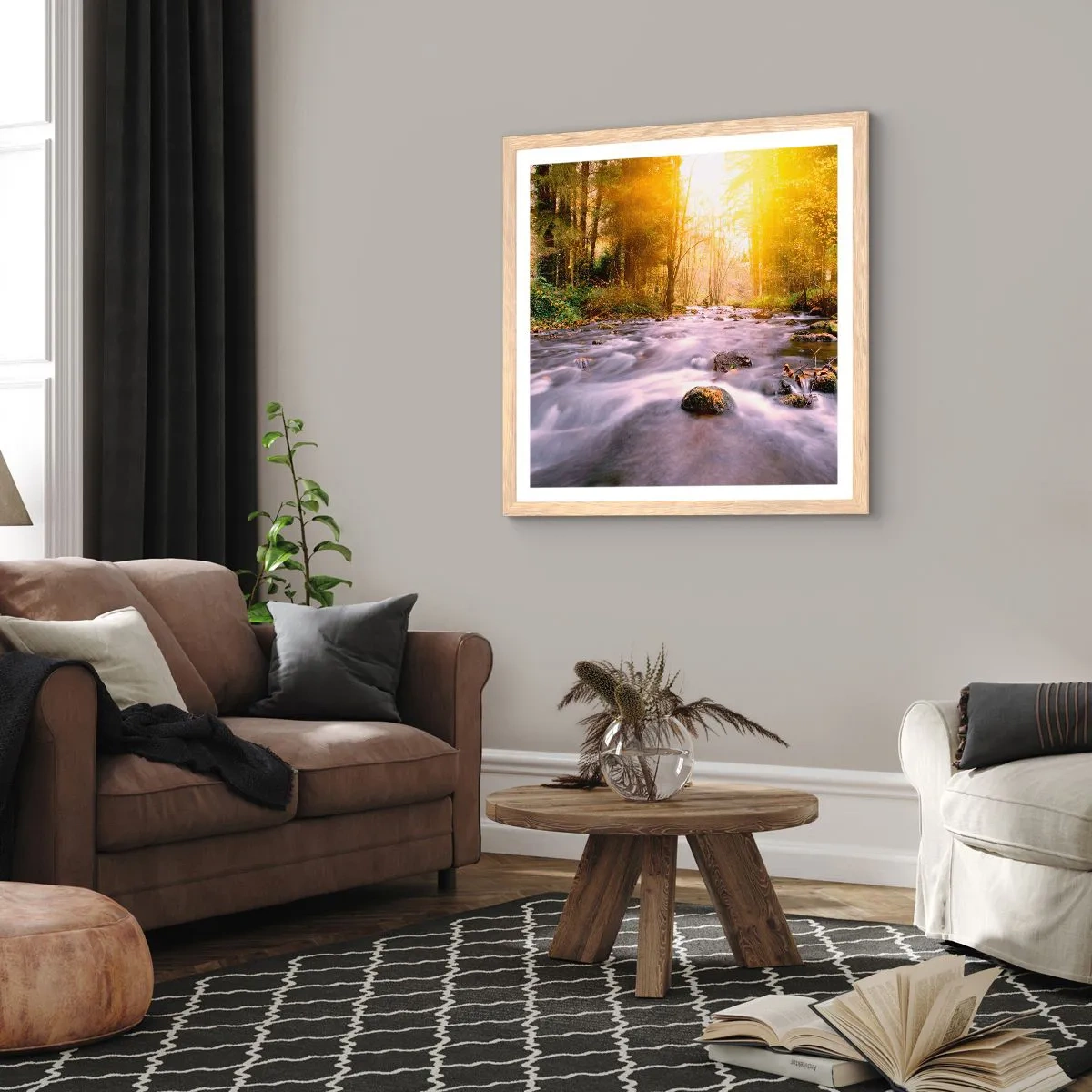 Affiche dans un chêne clair - Poster - Malachite dans un cadre argent et or - 40x40 cm