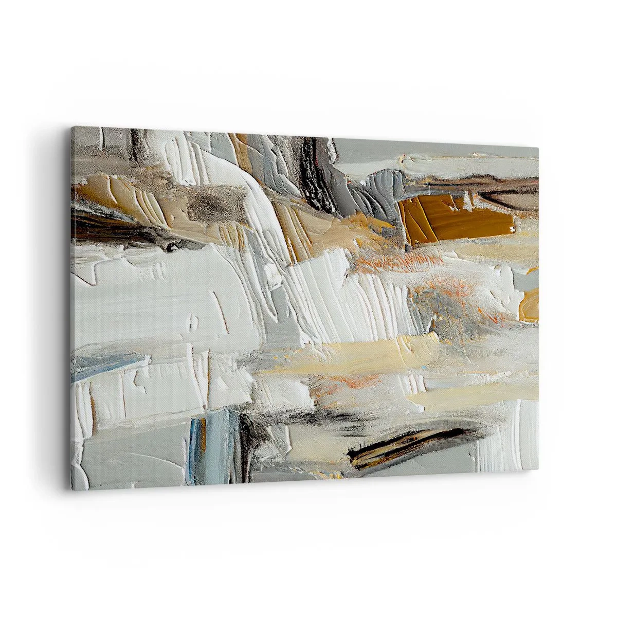 Impression sur toile - Image sur toile - Abstraction texturale dans des tons terre et blanc - 100x70cm - Couches colorées - Décoration murale moderne pour le salon et la chambre ARTTOR