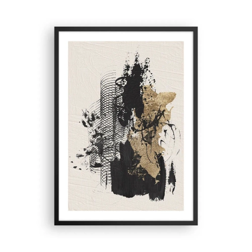 Affiche dans un cadre noir - Poster - Composition abstraite dans les tons de noir et d'or - 50x70cm - Composer avec passion - Décoration murale moderne pour le salon et la chambre ARTTOR