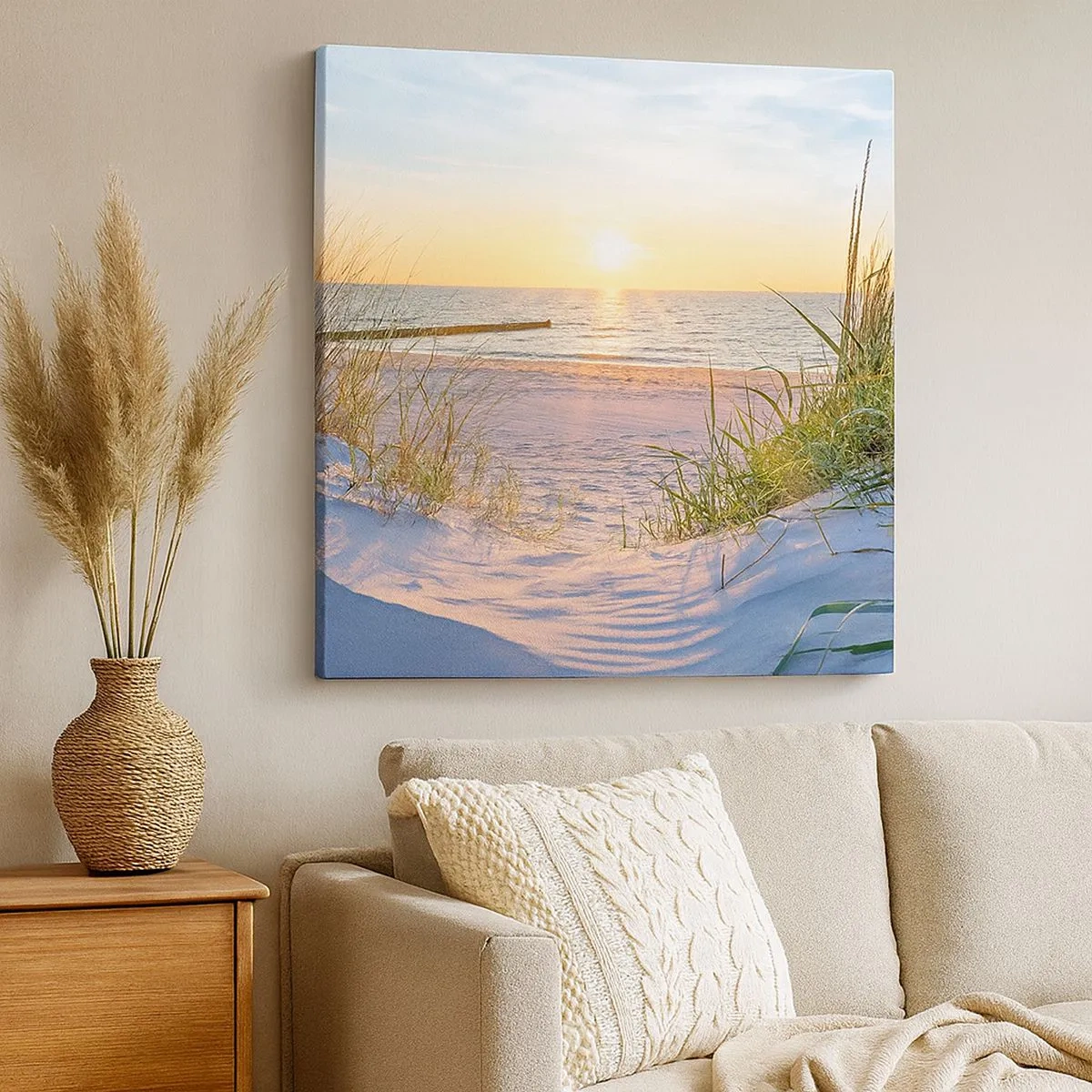 Impression sur toile - Image sur toile - Le bruit de la mer, le chant des oiseaux, une plage sauvage parmi les herbes… - 30x30 cm