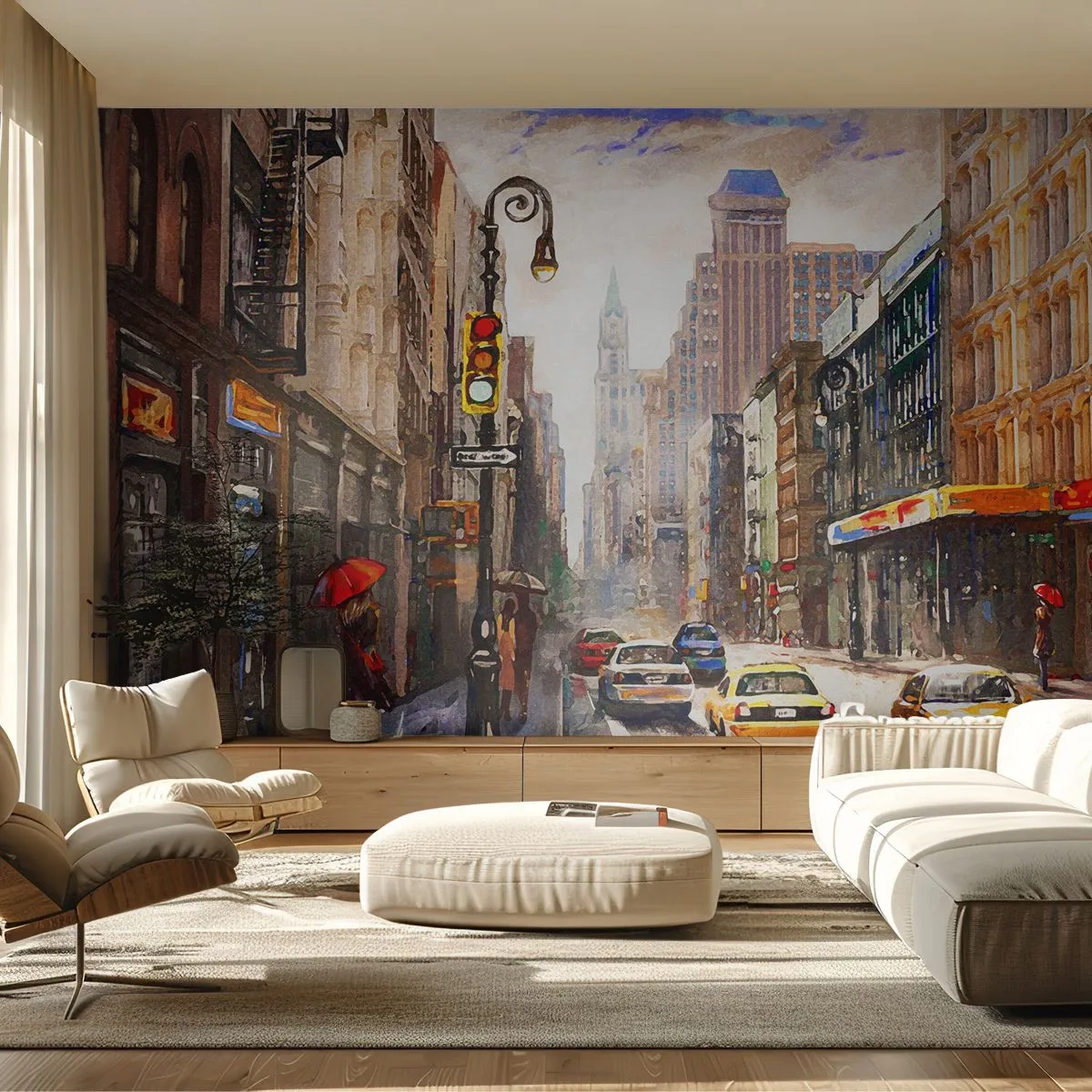 Papier Peint Photo Standard Eco - New-Zork - coloré même sous la pluie - New York, Ville, Manhattan - 400x280 cm