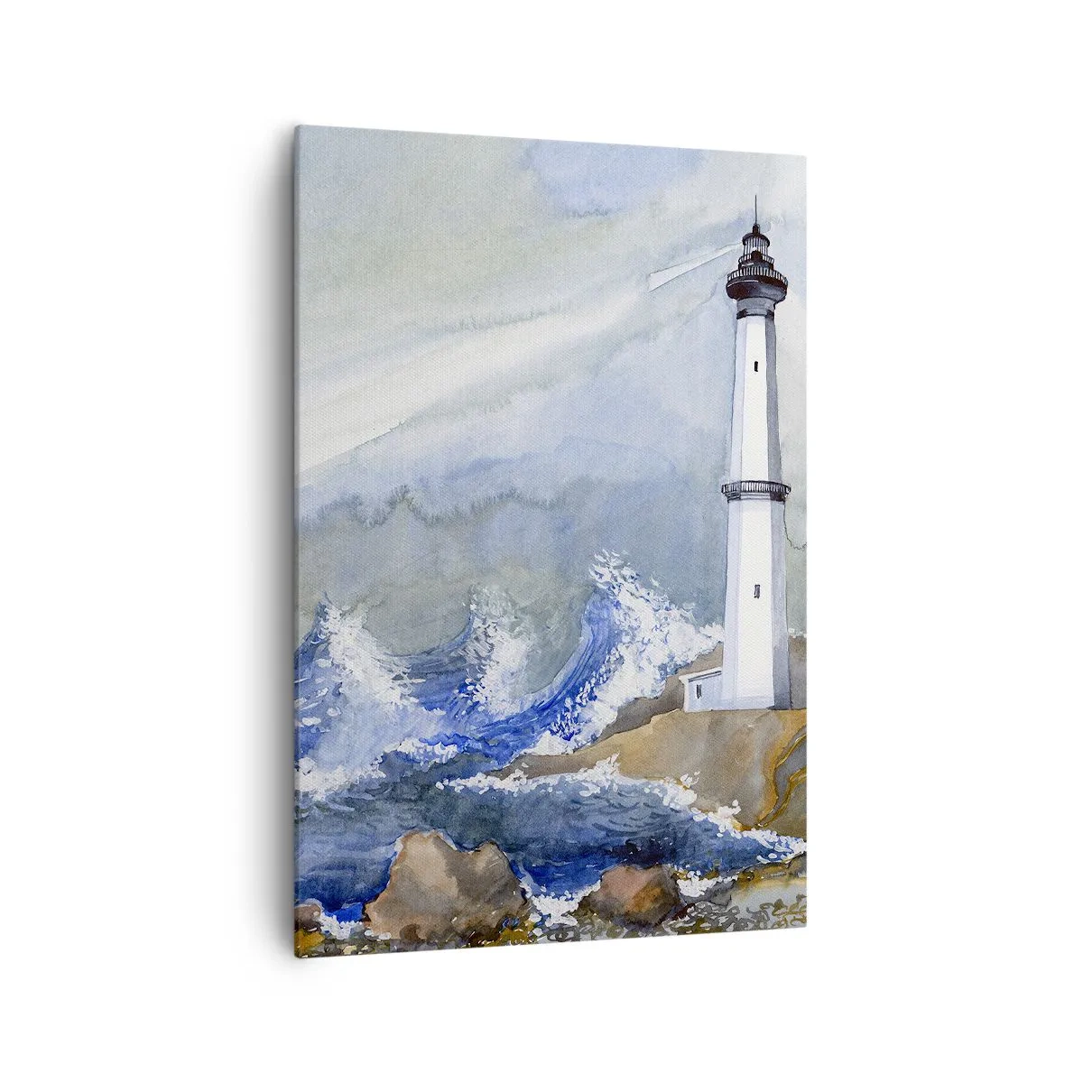 Impression sur toile - Image sur toile - Un phare sur un rivage rocheux avec une mer agitée - 70x100cm - Contre l'obscurité et la tempête - Décoration murale moderne pour le salon et la chambre ARTTOR
