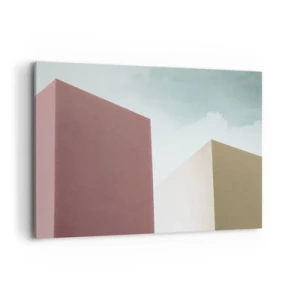 Impression sur toile - Image sur toile - Architecture minimaliste avec des blocs pastel et du ciel - 120x80cm - La géométrie d'un été ensoleillé - Décoration murale moderne pour le salon et la chambre ARTTOR