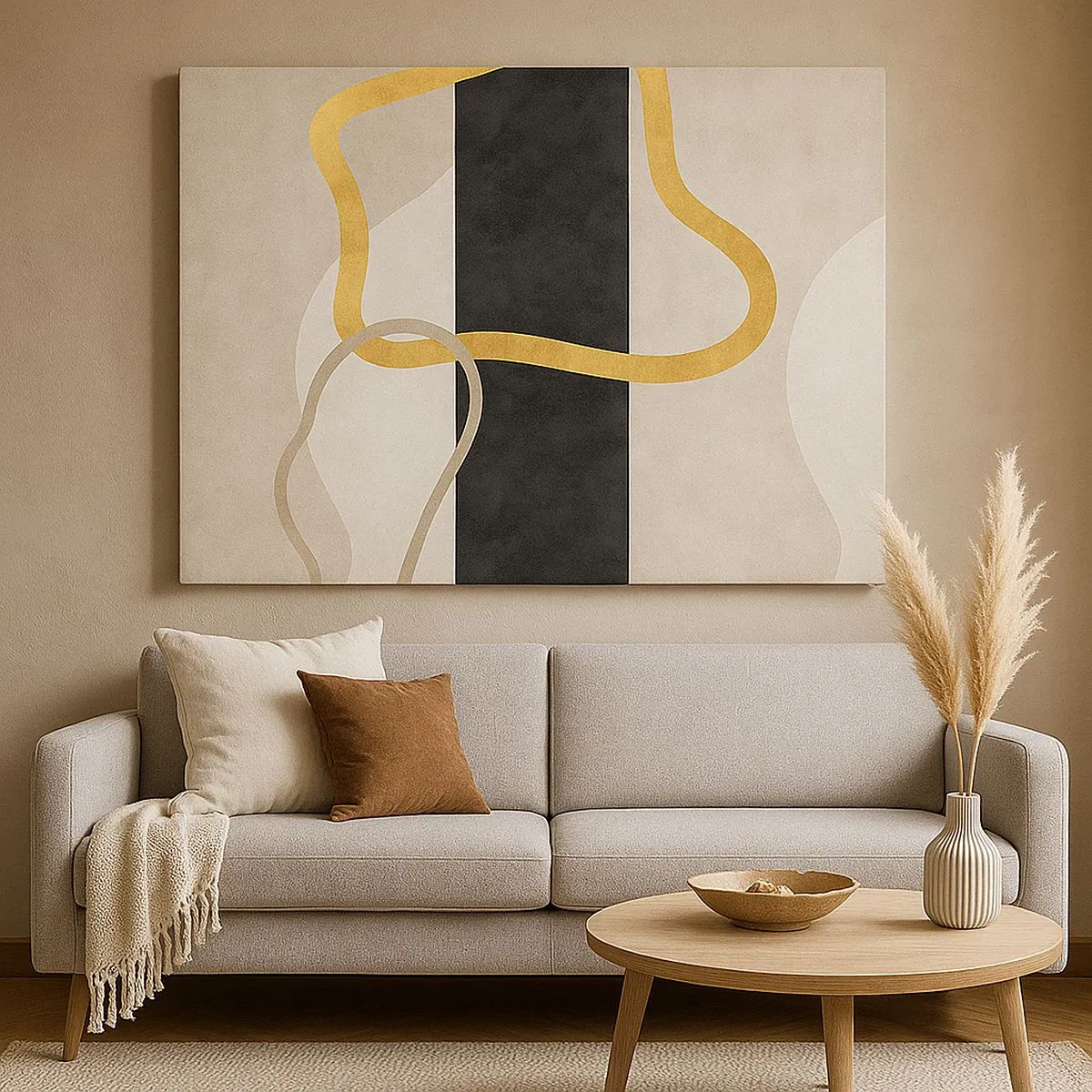 Impression sur toile - Image sur toile - Un design minimaliste avec des formes bouclées en or et noir. - 70x50cm - Formes emmellées - Décoration murale moderne pour le salon et la chambre ARTTOR