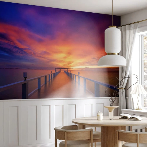 Papier Peint Autocollant Deluxe Sticker - Sans fin - Paysage, Jetée, Coucher de soleil - 100x70 cm