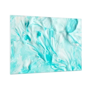 Impression sur verre - Image sur verre - Motifs abstraits bleus et blancs ressemblant à un mouvement ondulatoire - 100x70cm - Ensemble pour toujours - Décoration murale moderne pour le salon et la chambre ARTTOR