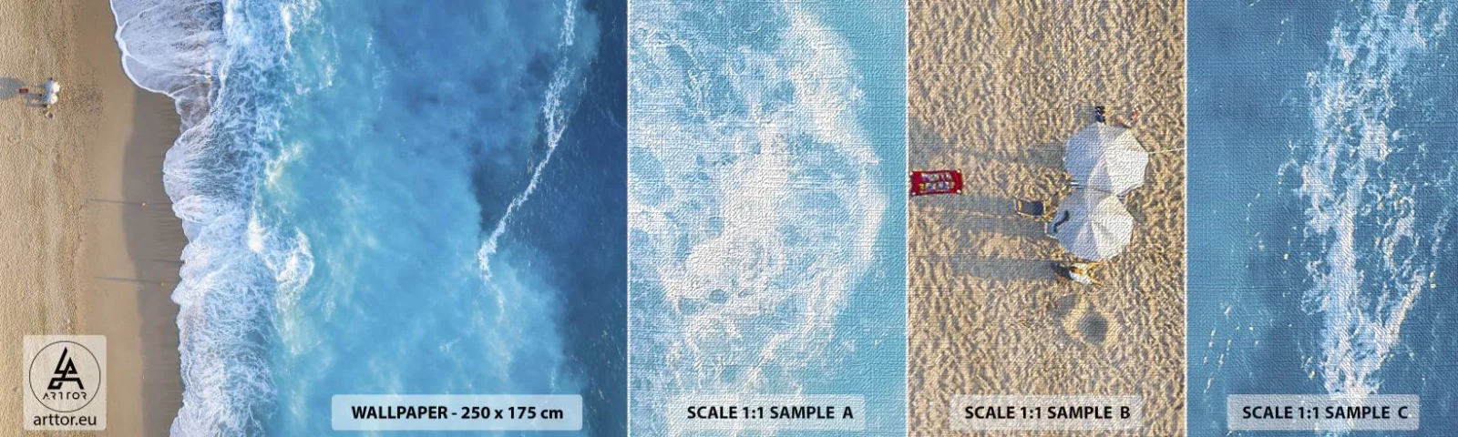 Échantillon de Papier Peint Premium Canvas - La force du bleu - Paysage, Plage, Mer - 100x30 cm