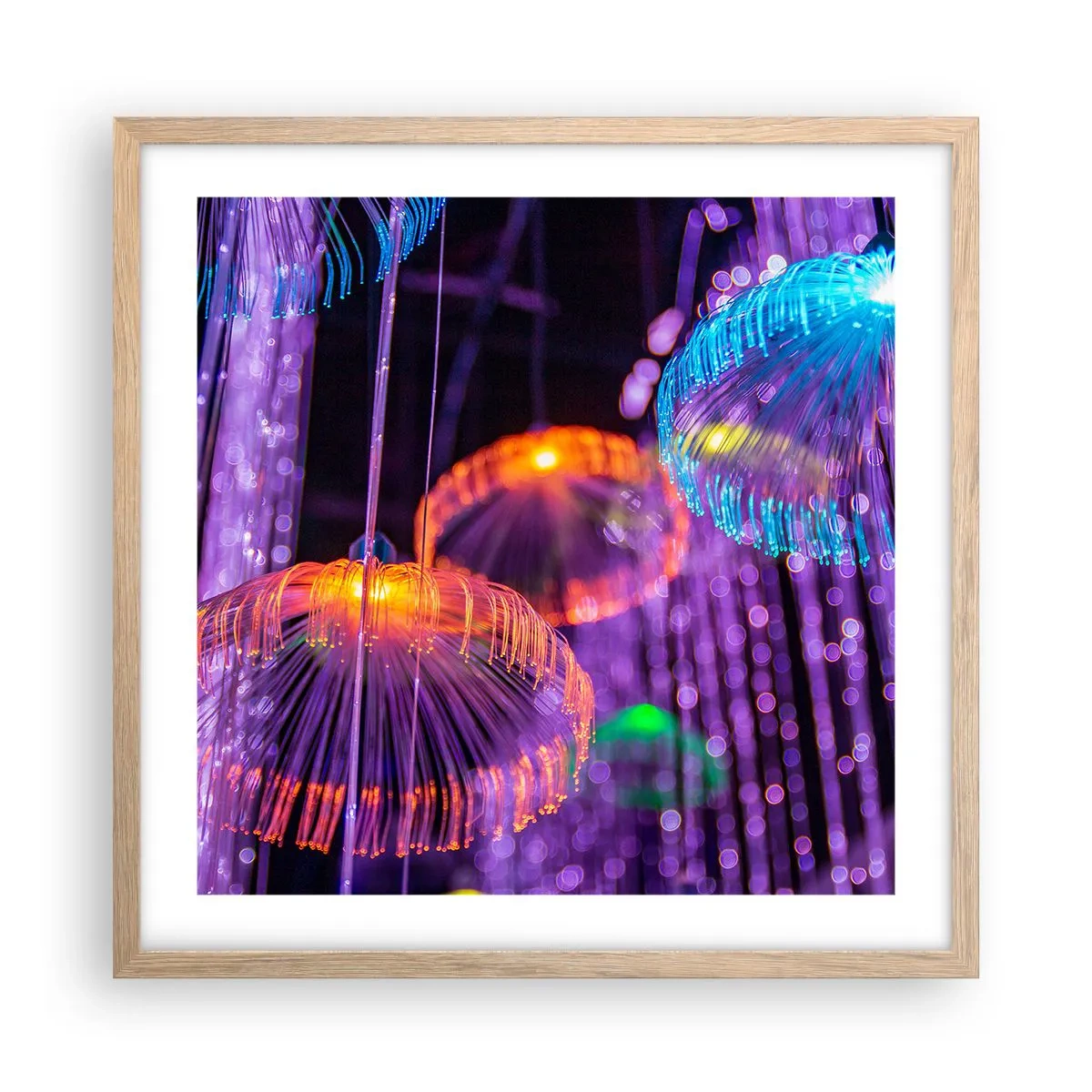 Affiche dans un chêne clair - Poster - Fontaine lumineuse - 50x50 cm