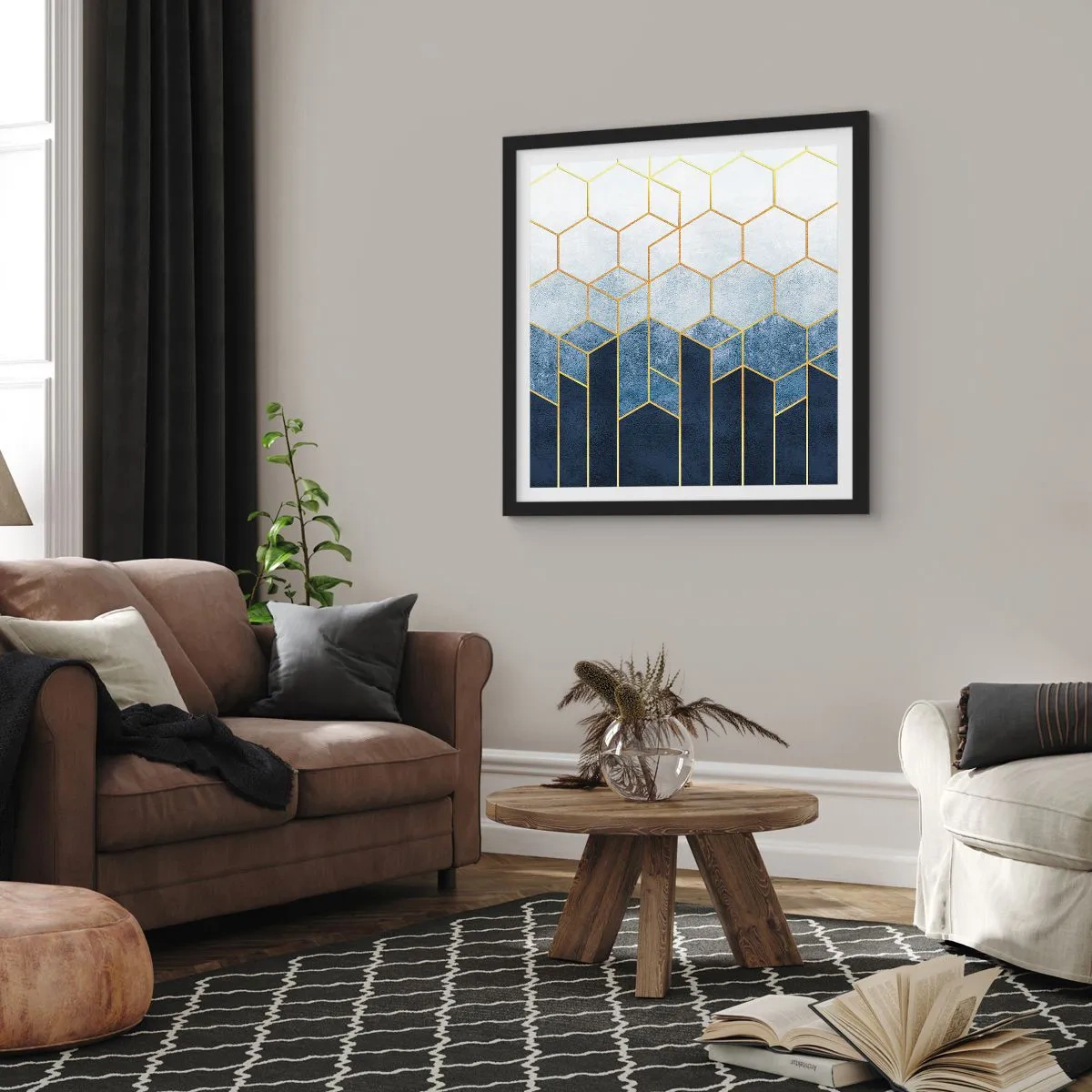 Affiche dans un cadre noir - Poster - Composition en rythme syncopé - 30x30 cm