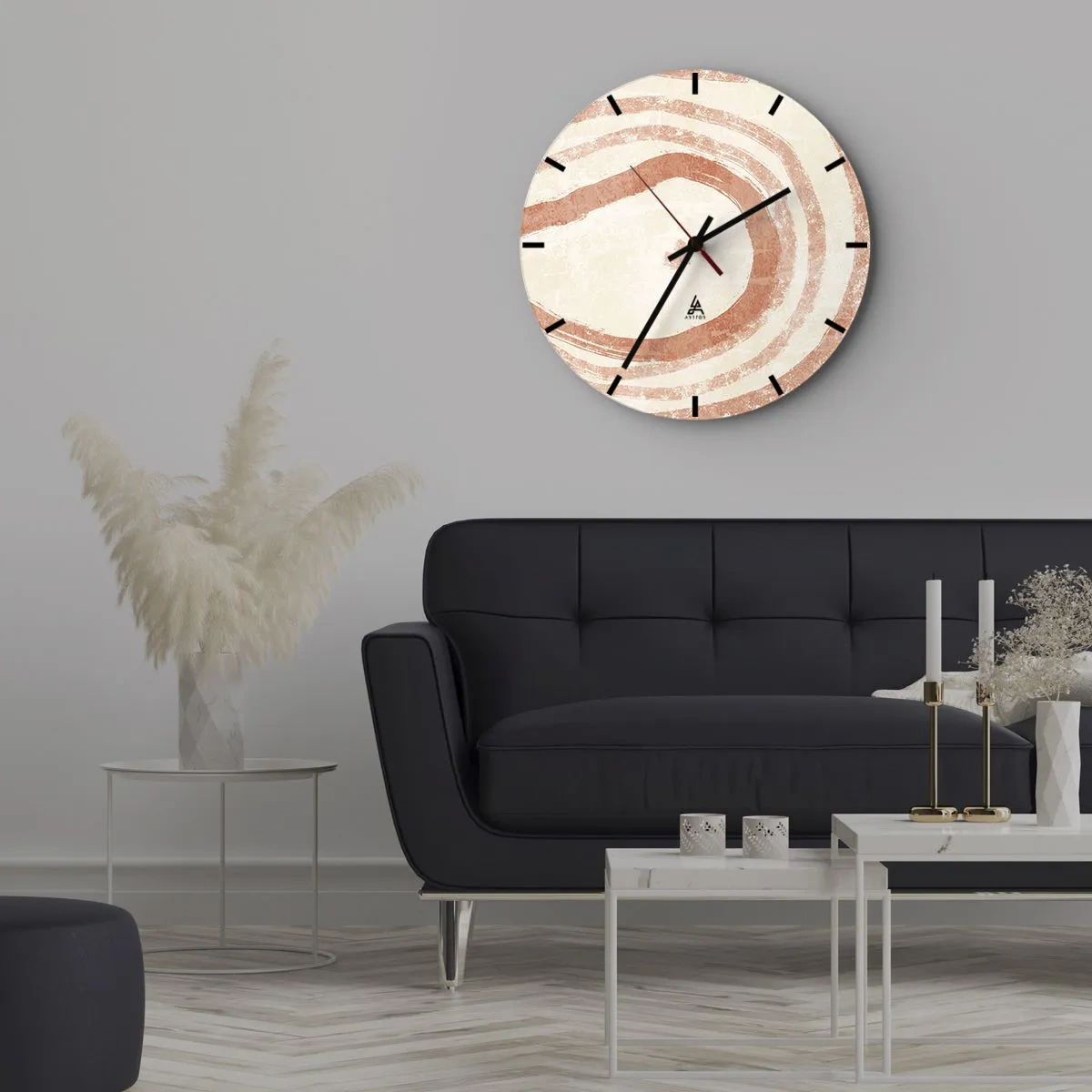 Horloge murale - Pendule murale - Cercles de corail abstraits sur fond clair - 30x30cm - Cercles de corail – composition - Décoration murale moderne pour le salon, la cuisine et la chambre ARTTOR