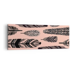 Impression sur toile - Image sur toile - Plumes décoratives sur fond clair - 140x50cm - Collection indienne - Décoration murale moderne pour le salon et la chambre ARTTOR