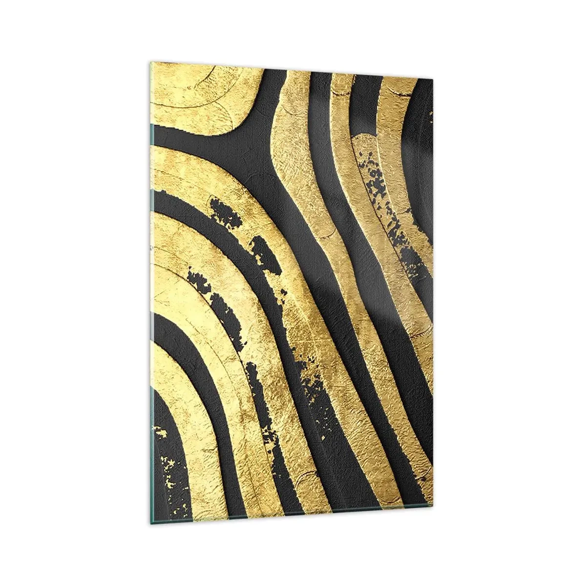 Impression sur verre - Image sur verre - Vagues abstraites dorées sur fond noir - 80x120cm - Tout coule - Décoration murale moderne pour le salon et la chambre ARTTOR