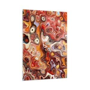 Impression sur verre - Image sur verre - Composition abstraite dans les tons orange et rouge - 50x70cm - Si les noix fondaient dans du miel - Décoration murale moderne pour le salon et la chambre ARTTOR