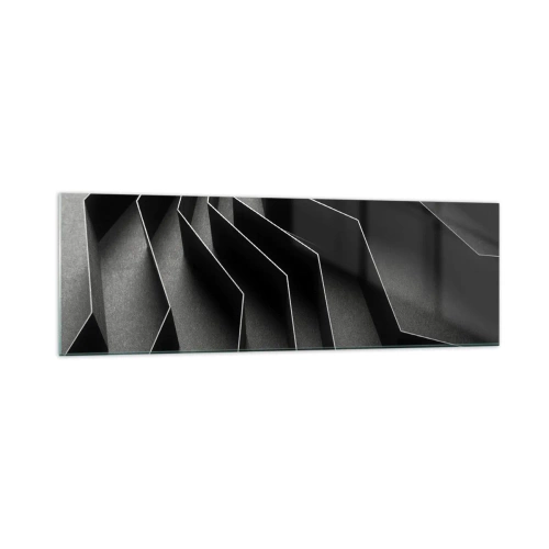 Impression sur verre - Image sur verre - Abstraction en noir et blanc avec des structures géométriques - 160x50cm - Ordre spatial - Décoration murale moderne pour le salon et la chambre ARTTOR