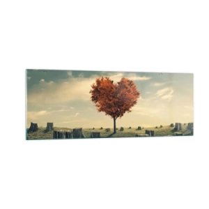 Impression sur verre - Image sur verre - Un arbre en forme de cœur dans un champ de souches, symbole d'espoir - 140x50cm - Il y a toujours de l'espoir - Décoration murale moderne pour le salon et la chambre ARTTOR