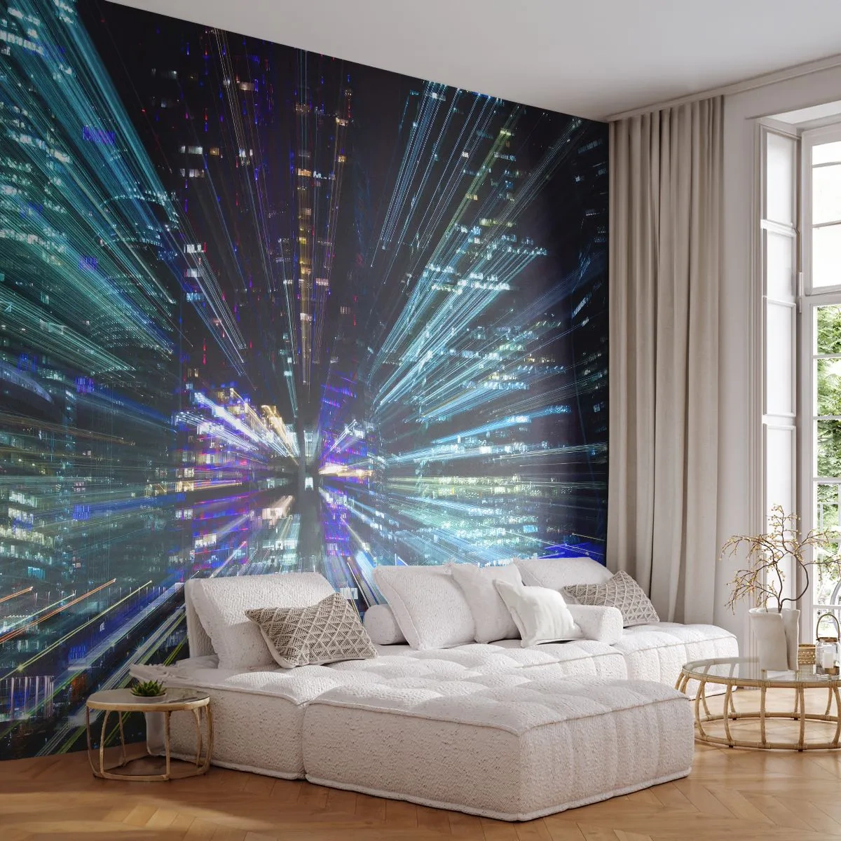 Papier Peint Photo Standard Eco - Transition vers l'hyperespace - Abstraction, Ville, Graphique - 400x280 cm