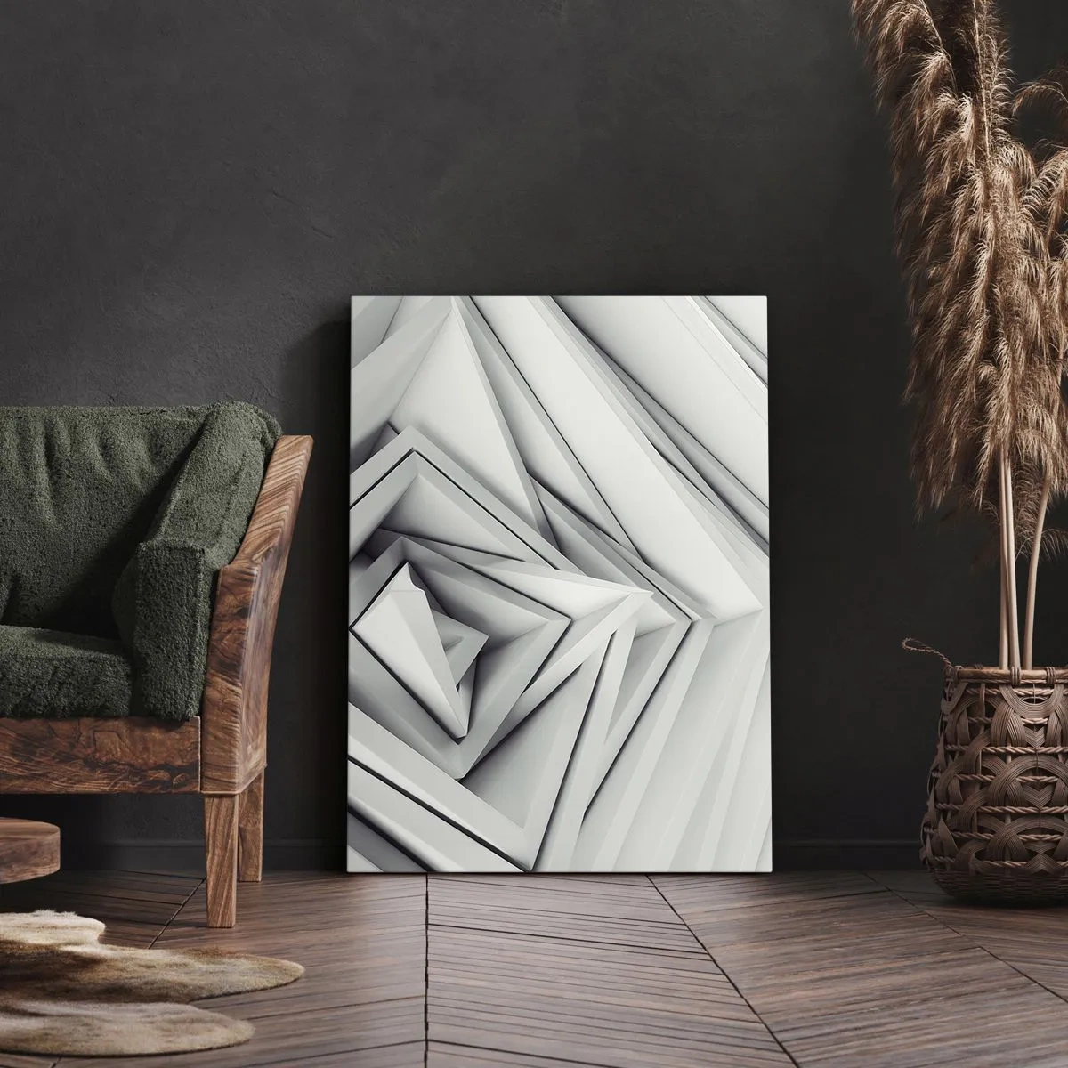 Impression sur toile - Image sur toile - Une composition abstraite de formes géométriques dans des tons de gris. - 50x70cm - Bourgeon d’angles vifs - Décoration murale moderne pour le salon et la chambre ARTTOR