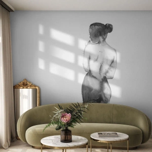 Papier Peint Photo Premium Sand - Silhouette aquarelle d'une femme dans un style monochrome - 100x70cm - Auprès d'elle, le monde disparaît - Décoration murale moderne pour le salon et la chambre ARTTOR