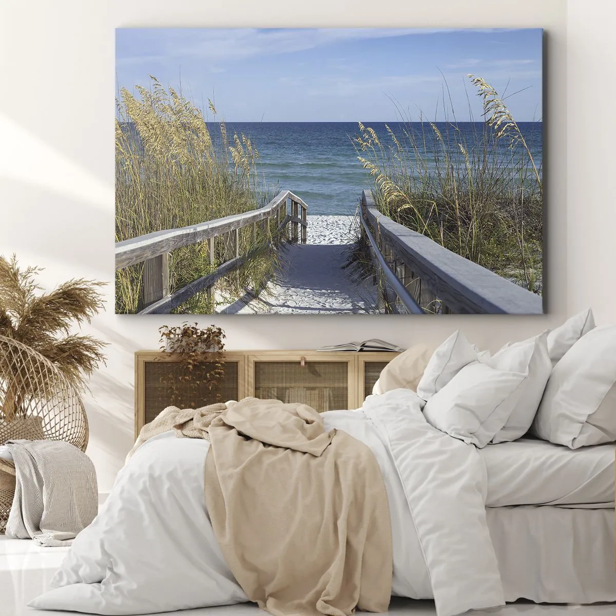 Impression sur toile - Image sur toile - Chemin vers la plage avec vue sur la mer - 70x50cm - Au soleil, sous le vent - Décoration murale moderne pour le salon et la chambre ARTTOR
